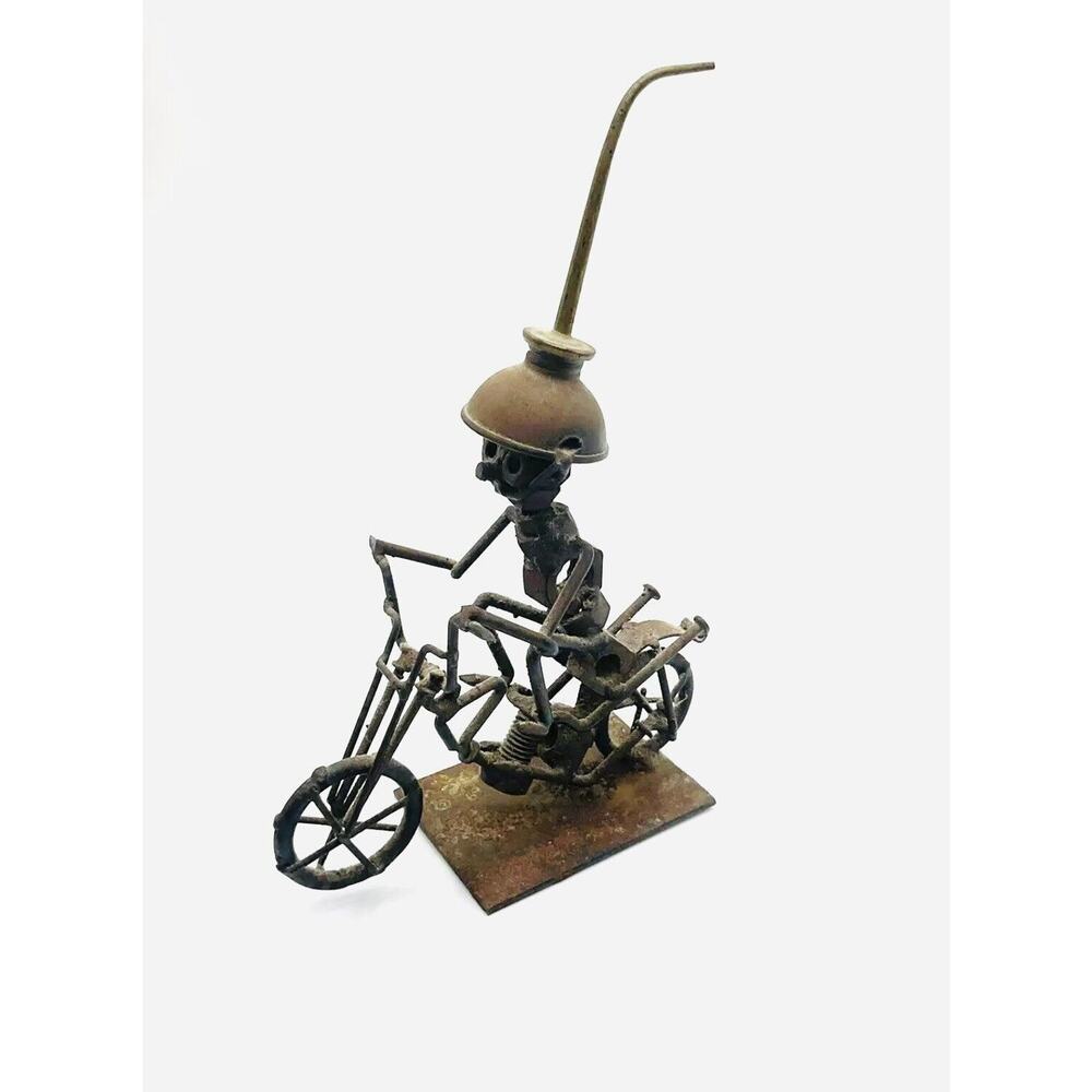 Vintage metal art artisan made motorcyclist mid century modern Theme!! S1